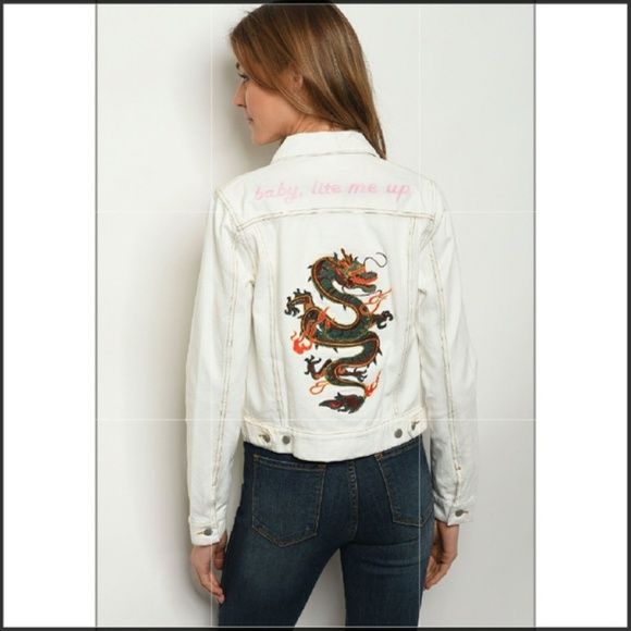 🎉HP last☝️🐉White Dragon Jean Jacket - Picture 3 of 8